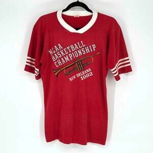 Vtg 1982 NCAA Basketball Championship Red Tee - L - GTown - UNC - Jordan